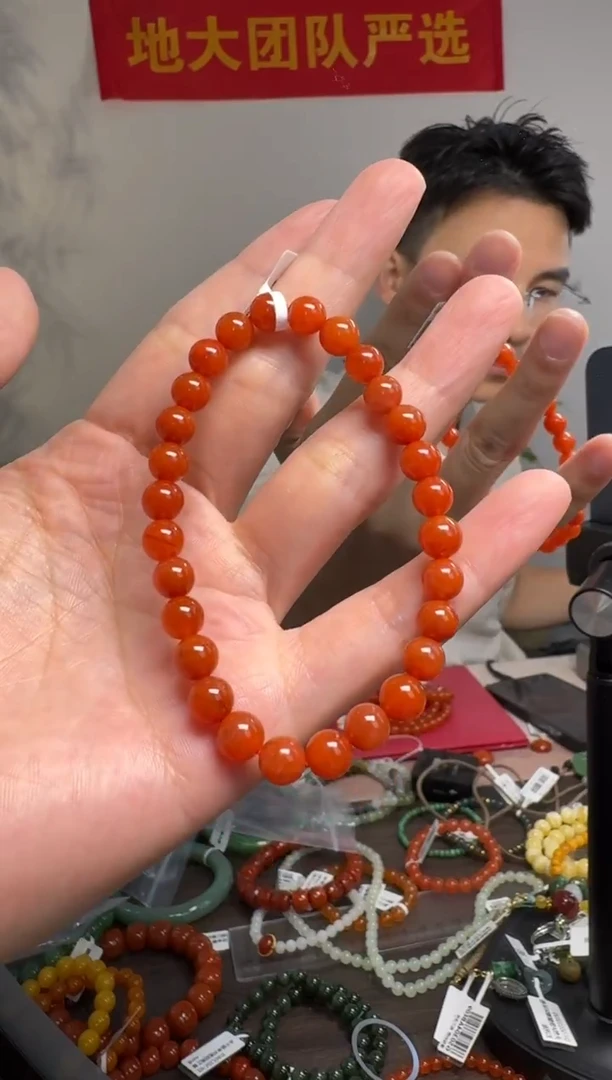 未镶嵌手串南红玛瑙约6-7mm保山冰红南红玛瑙圆珠单圈手串