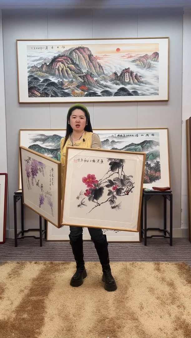 国画手绘芙蓉花62*62尺寸