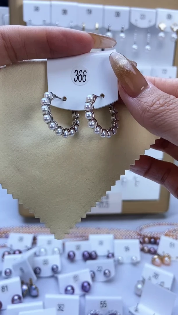 银S925镶嵌耳饰淡水珍珠366