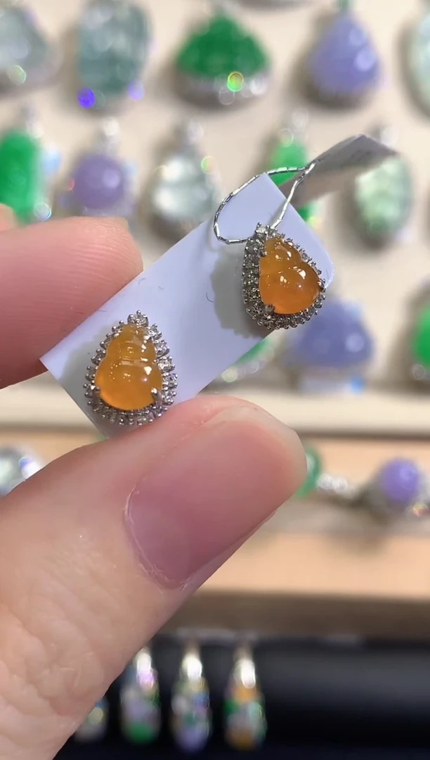 18K金镶嵌翡翠耳饰秋日珠宝多样性发货一件Q60