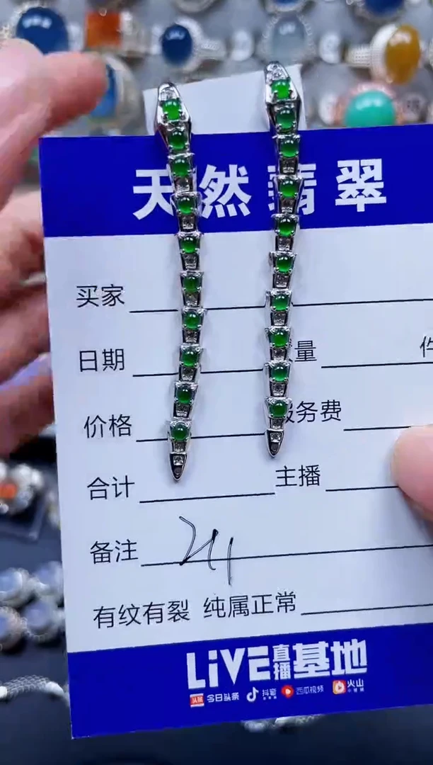 银S925镶嵌翡翠耳饰211