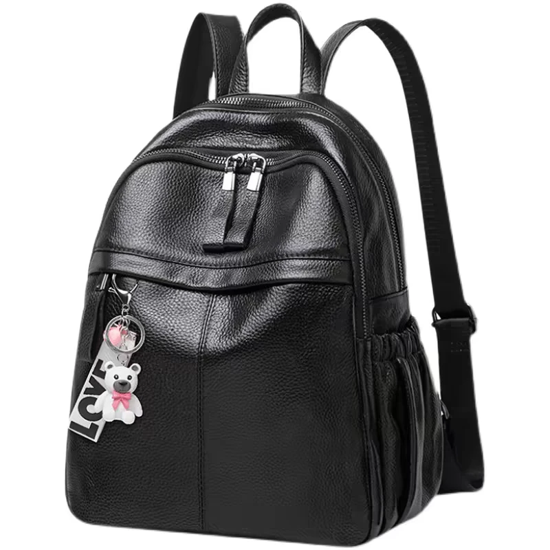 真皮双肩包女时尚大容量真皮背包潮流百搭