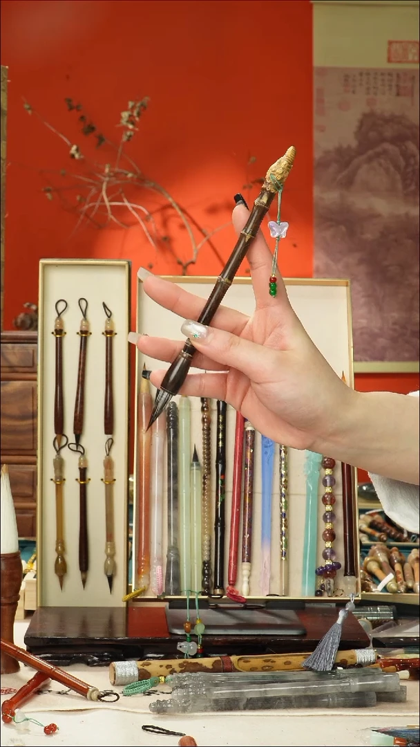 520号闪孤品高货毛笔链接 清水试笔 蘸墨不退