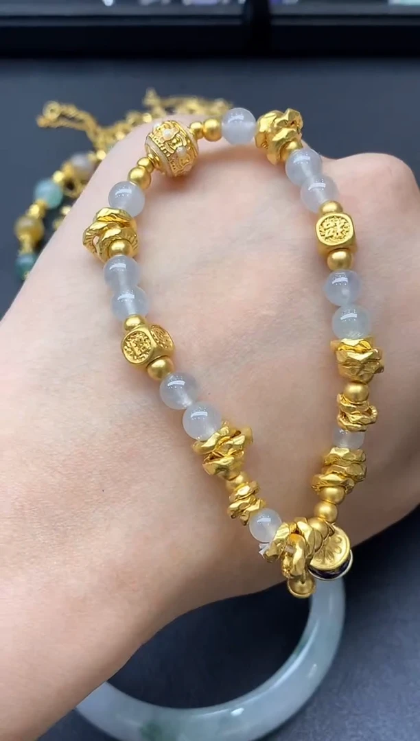 足金镶嵌手链翡翠503-中国好珍宝