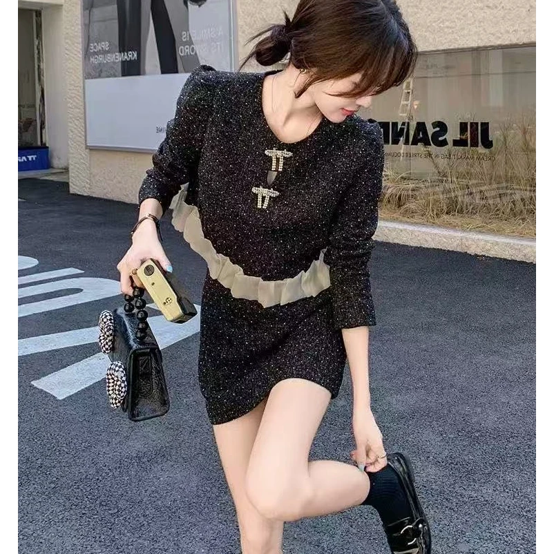 辣辣优选精致亮闪韩系小香套裙显瘦气质