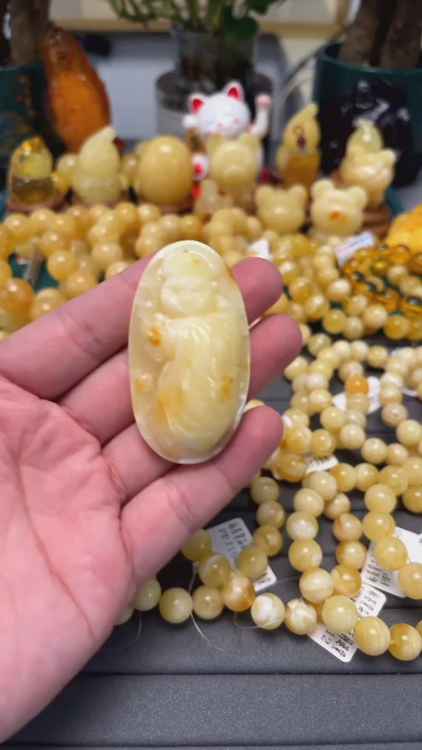手串蜜蜡未镶嵌p59精品白花蜡弥勒佛  18.71克