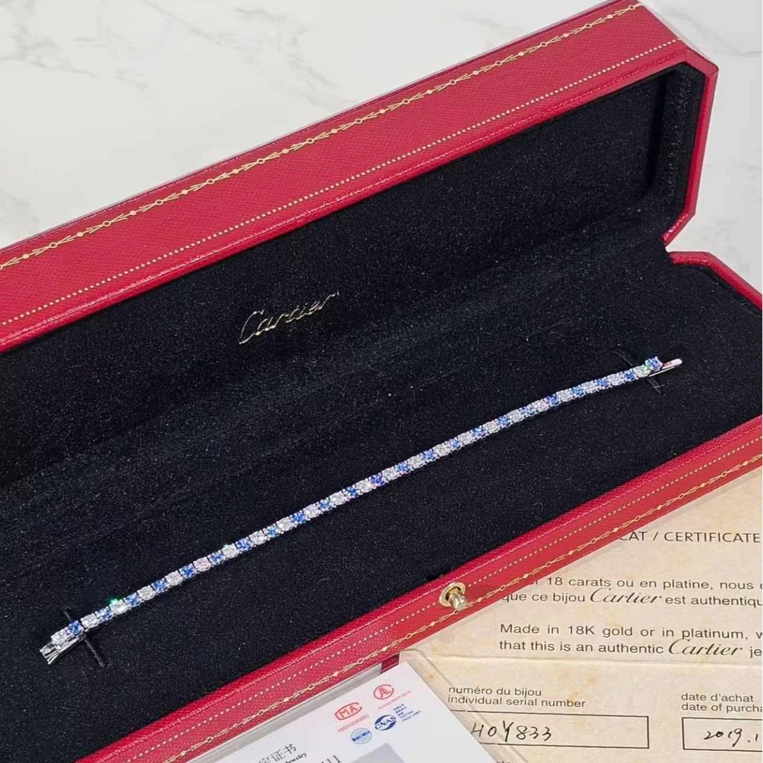 99新 Cartier/卡地亚 珊珊 白金满钻手链镶嵌蓝宝石 19年 15码