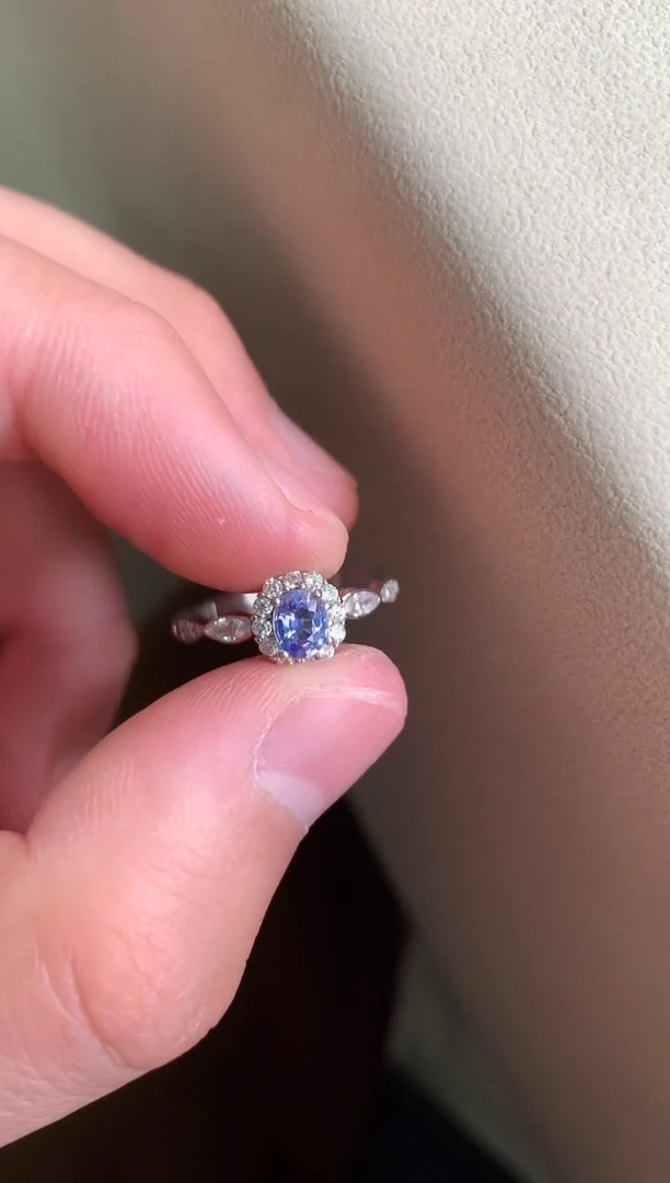 戒指蓝宝石银S925镶嵌戒指