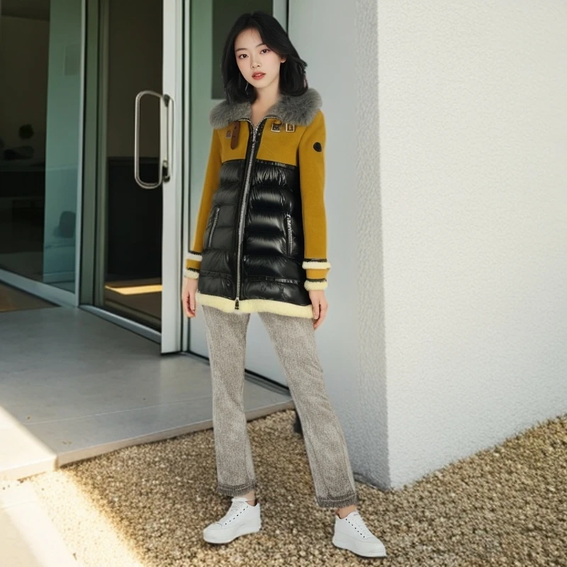 95新 MONCLER /蒙口/羊毛皮拼接长袖羽绒服外套/0码/0001248