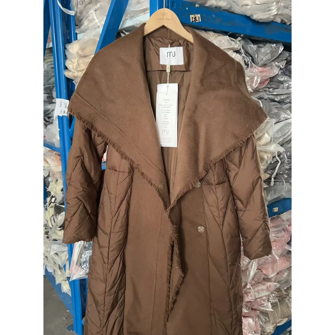 百搭假两件网红厚款长款咖色女装拼接加厚羽绒服女连帽长袖