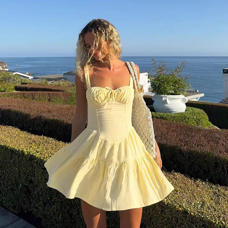 KaDaiShan 法式气质黄色吊带裙夏季新款打揽显瘦温柔风甜美a字裙