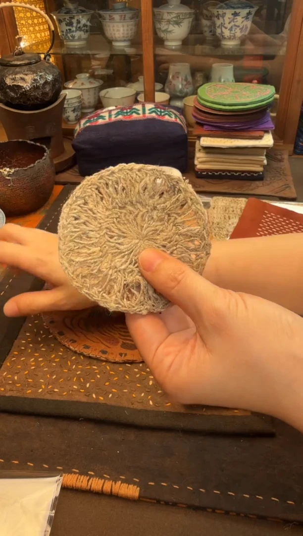 织绣Cici手作老布柿染杯垫2个火麻