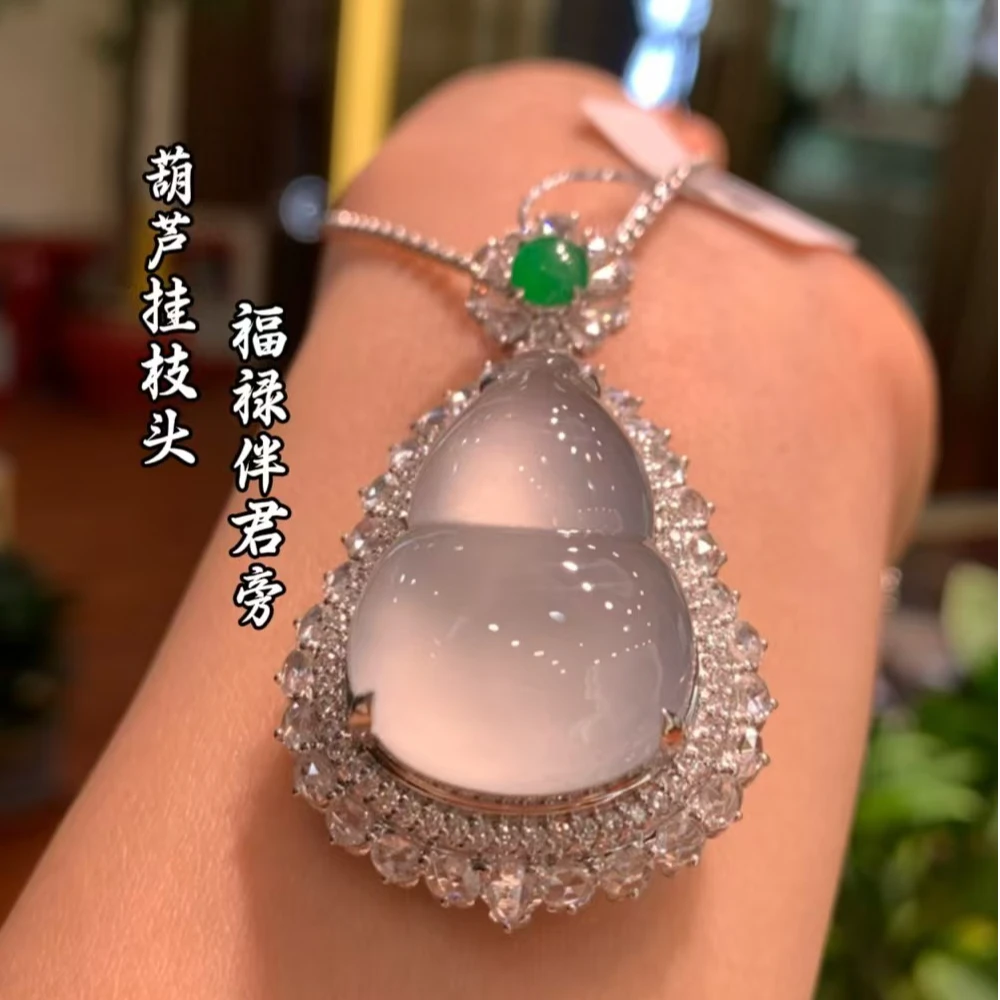 天然A货缅甸翡翠18K金镶嵌水润饱满大尺寸葫芦吊坠882704