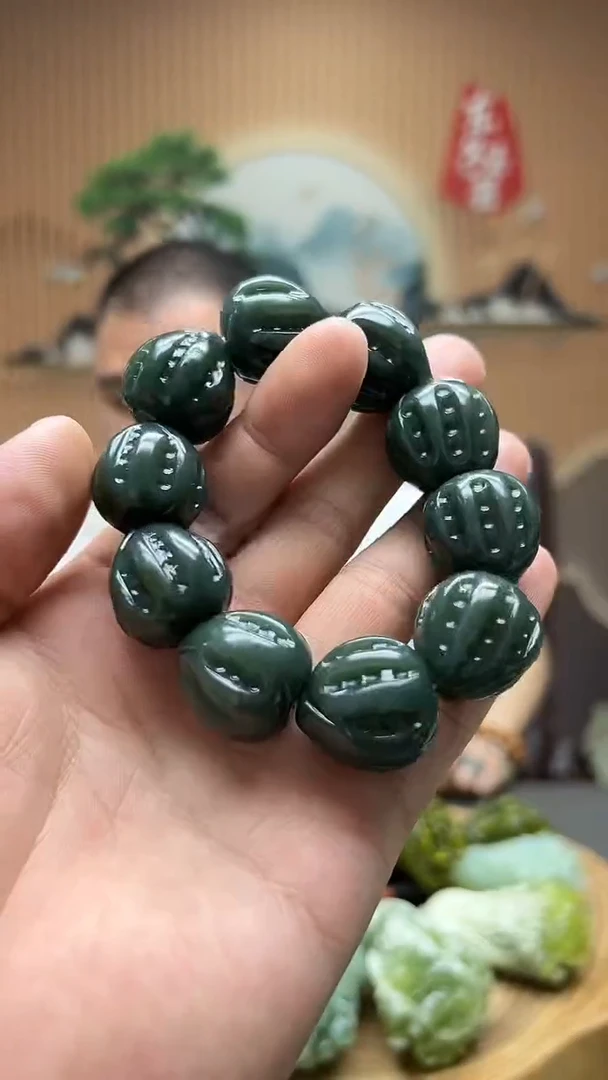 手链未镶嵌和田玉（糖玉）天然和田玉核桃手串
