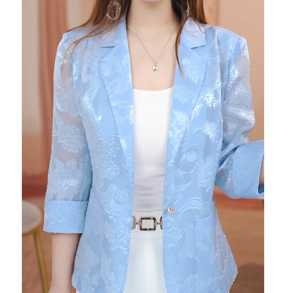 X1046 新款防晒外套气质时尚2025夏季空调衫带透气弹力网纱休闲1