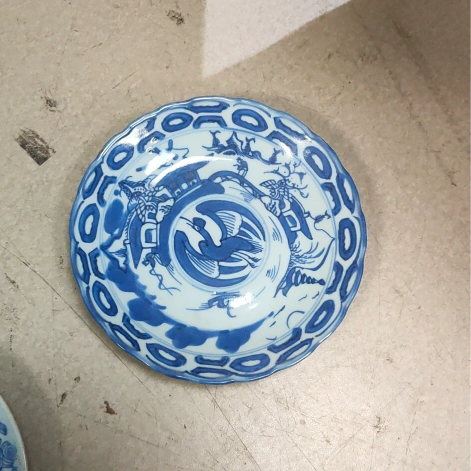 M25II001776 - 清道光青花团鹤纹盘