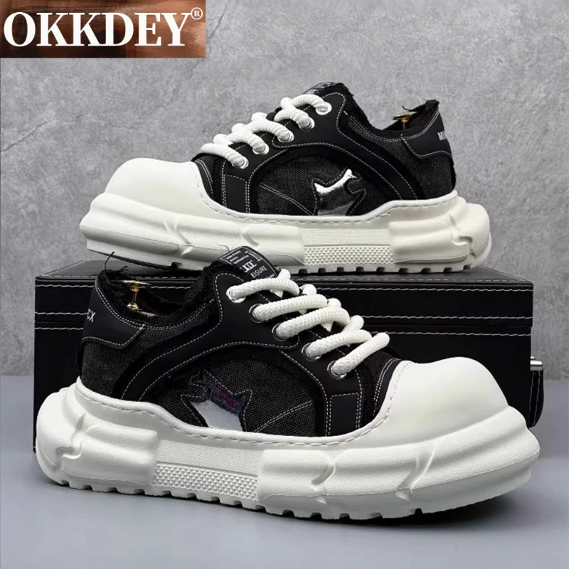 okkdey秋季时尚百搭休闲鞋包头透气潮流厚底板鞋软底潮流运动男鞋