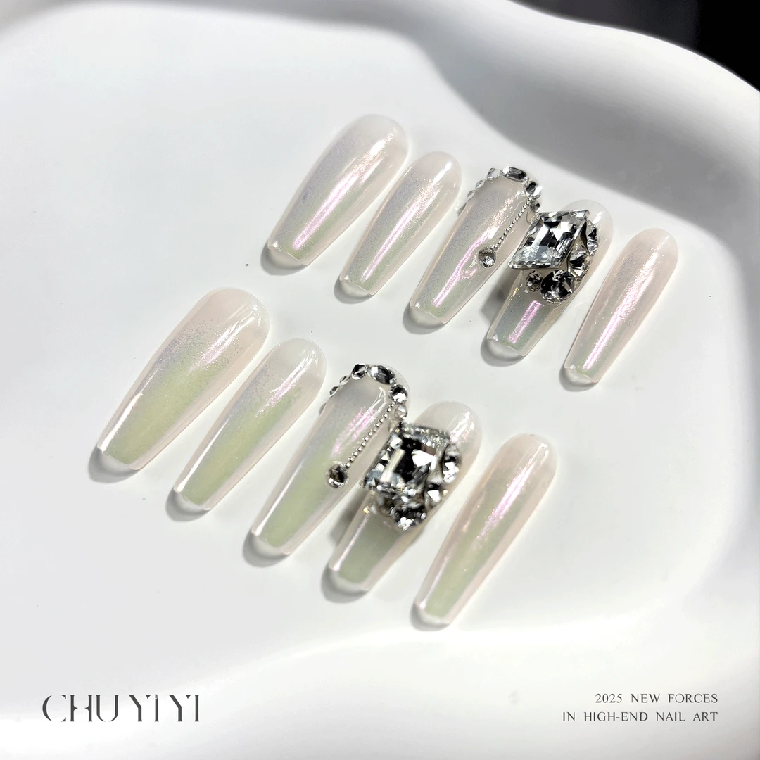 极光 爆款新品纯手工立体堆钻渐变长款穿戴甲美甲贴可拆卸