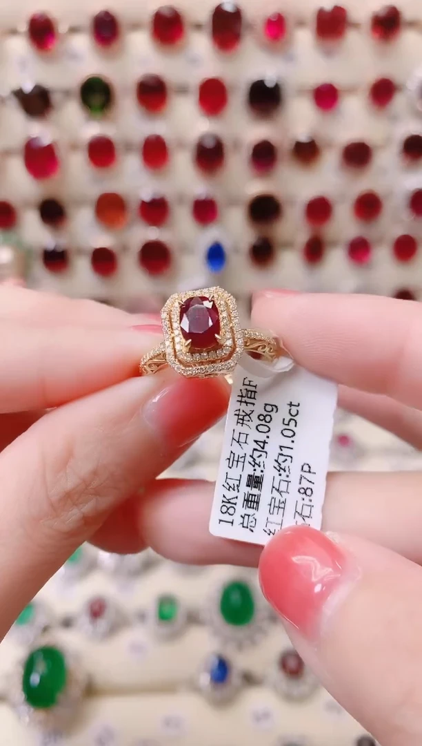 18K金镶嵌18K金戒指红宝石两用款