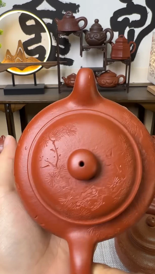 茶壶朱泥我***陳朱泥仿古壶刻绘220cc
