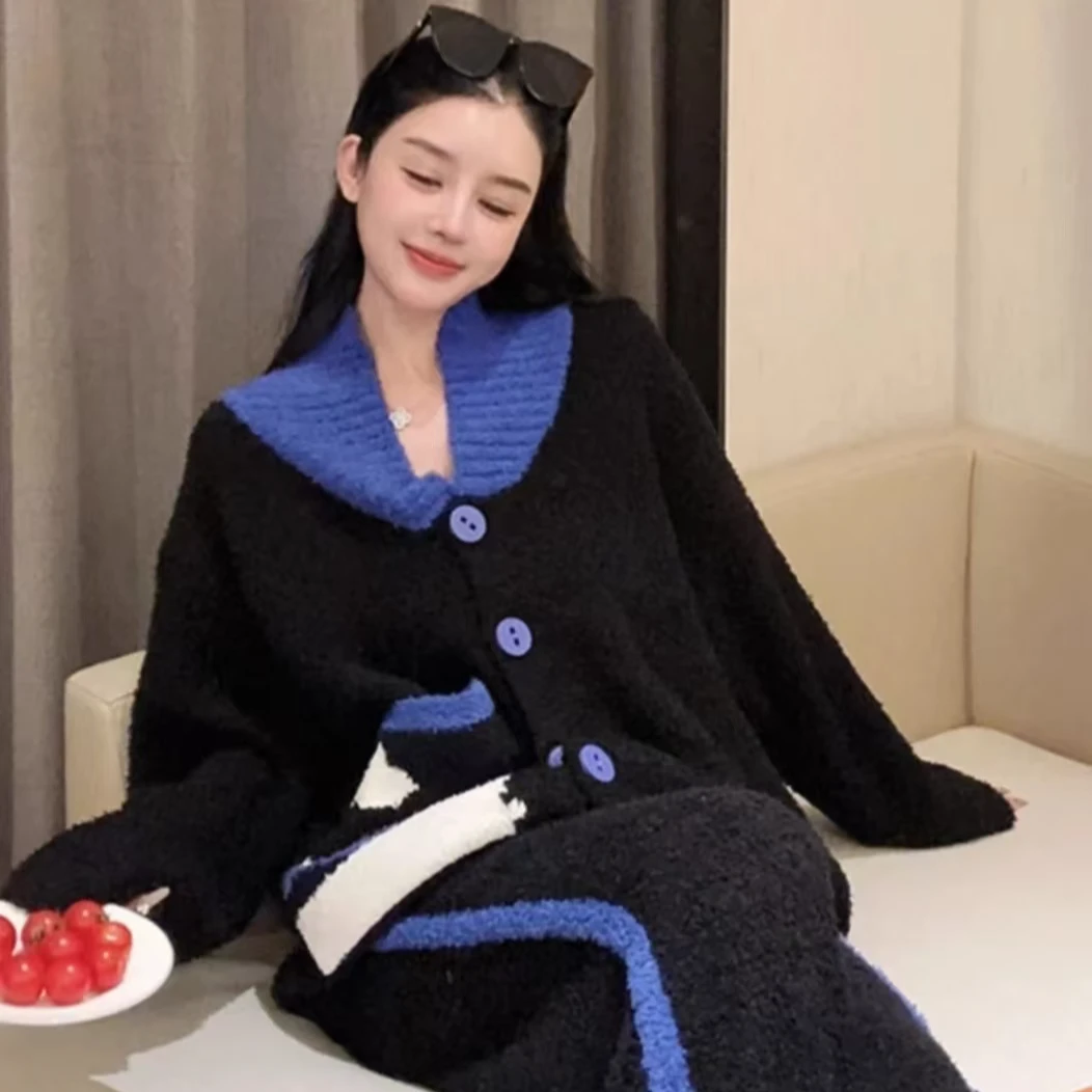 2024秋冬新款珊瑚绒宽松百搭保暖睡衣家居服套装宽松女