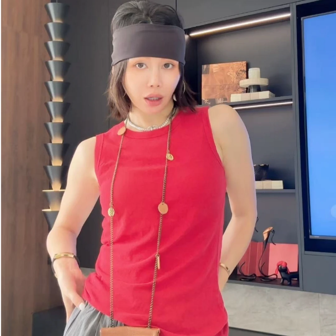 何碧碧HB【半夏】0910 百搭简约棉感纯色通勤无袖背心
