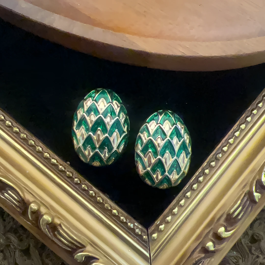 合金耳饰 几何民族风绿色复古/宫廷女耳钉复古百搭宫廷风国风661，