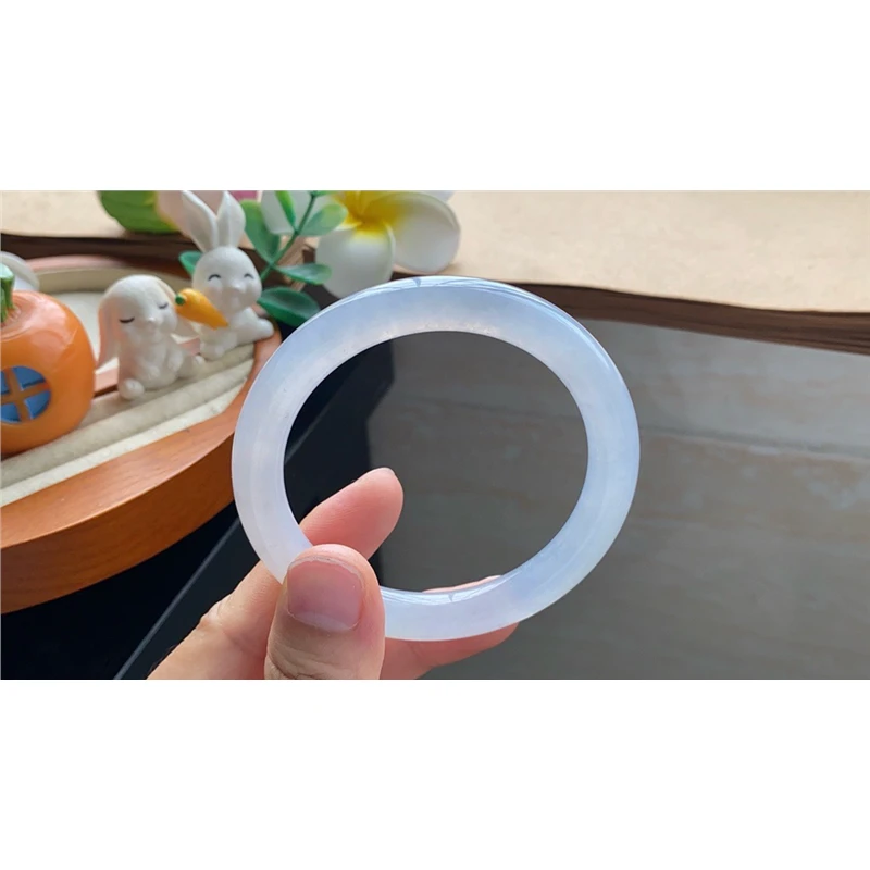 天然翡翠手镯628批4951号54.9-8.9-8.7！冰果冻圆条天然翡翠手镯