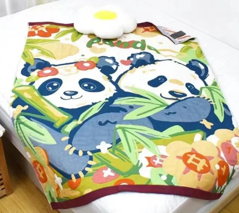 【温暖家居】棉纱面包被120*150cm-情侣熊猫