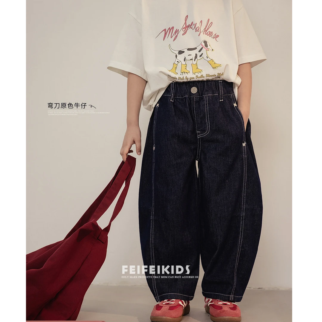 女童裤子2025夏季新款牛仔裤宽松弯刀裤百搭童装休闲裤C52G7009