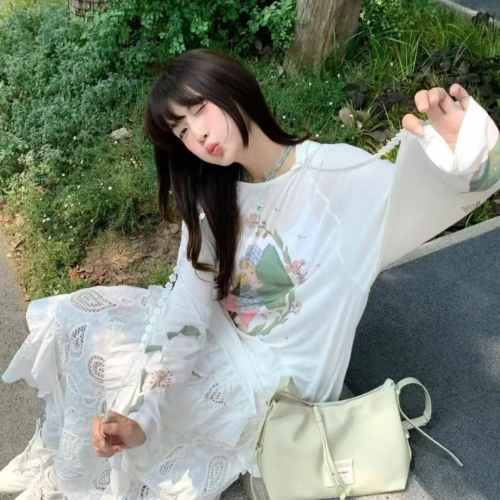 【拇指姑娘】小花抽绳帽衫长袖休闲百搭夏季