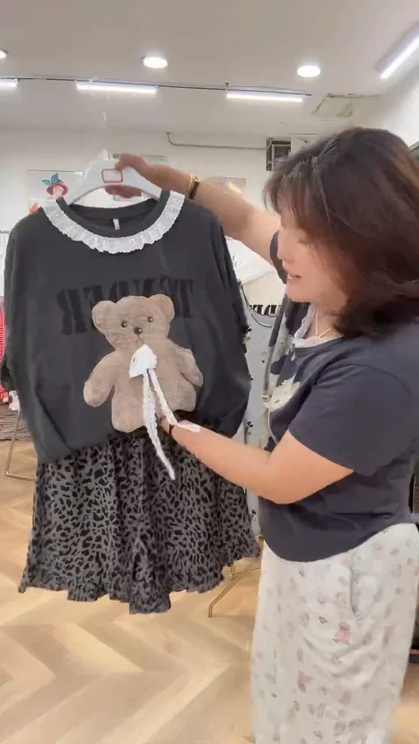 棉豹纹砍袖短裤套装160斤以下