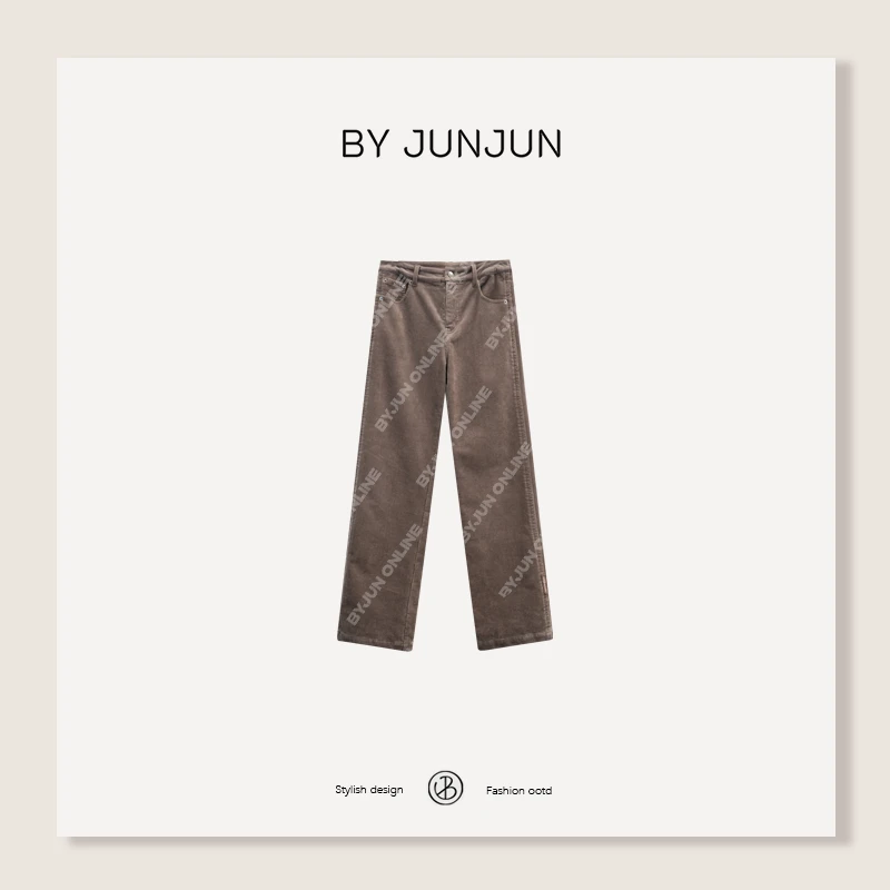 ByJunjun糖炒栗子 加厚条绒显瘦版小直筒裤灯芯绒休闲裤