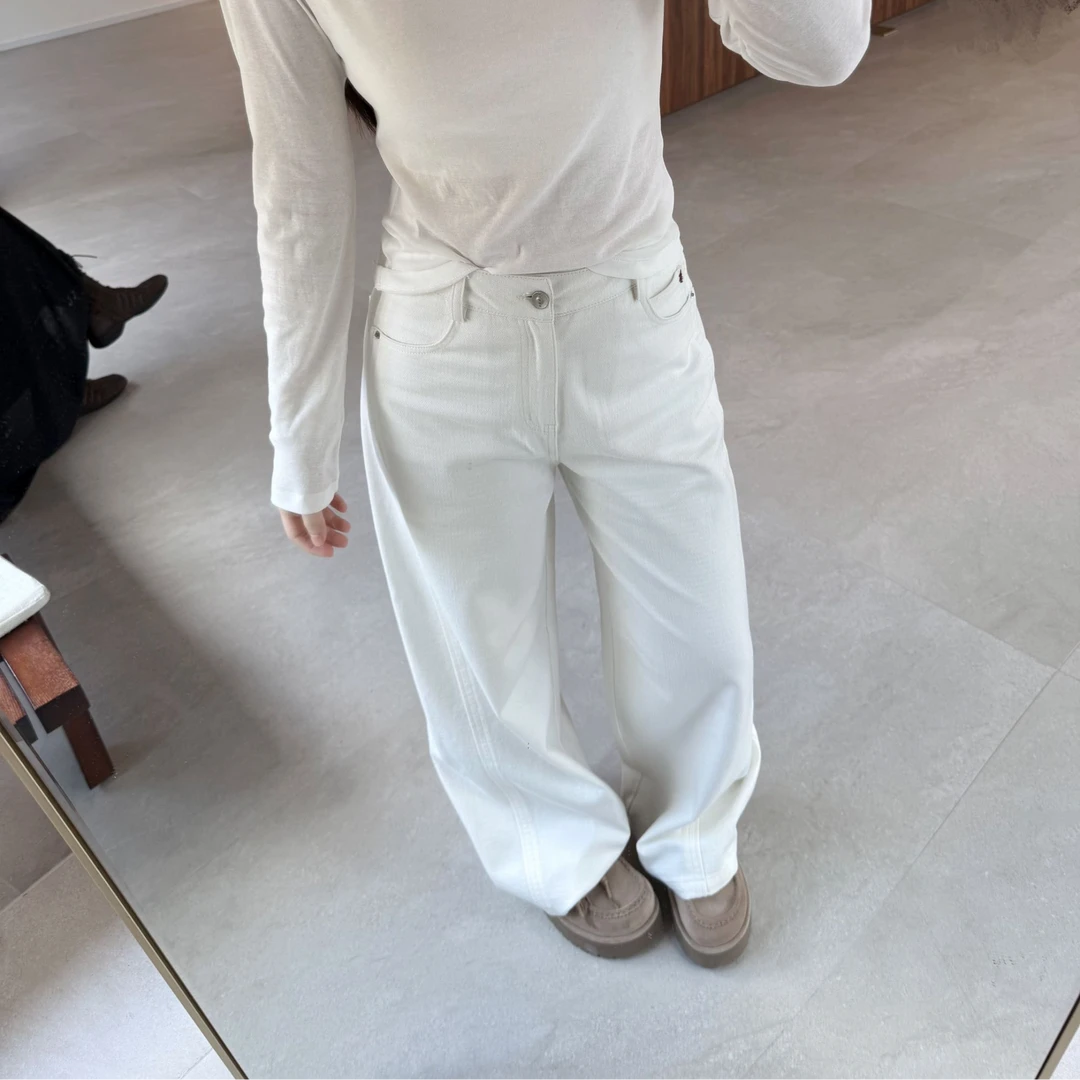PM王囡囡 夏日白色莱赛尔薄款休闲阔腿牛仔裤 ND1C1487