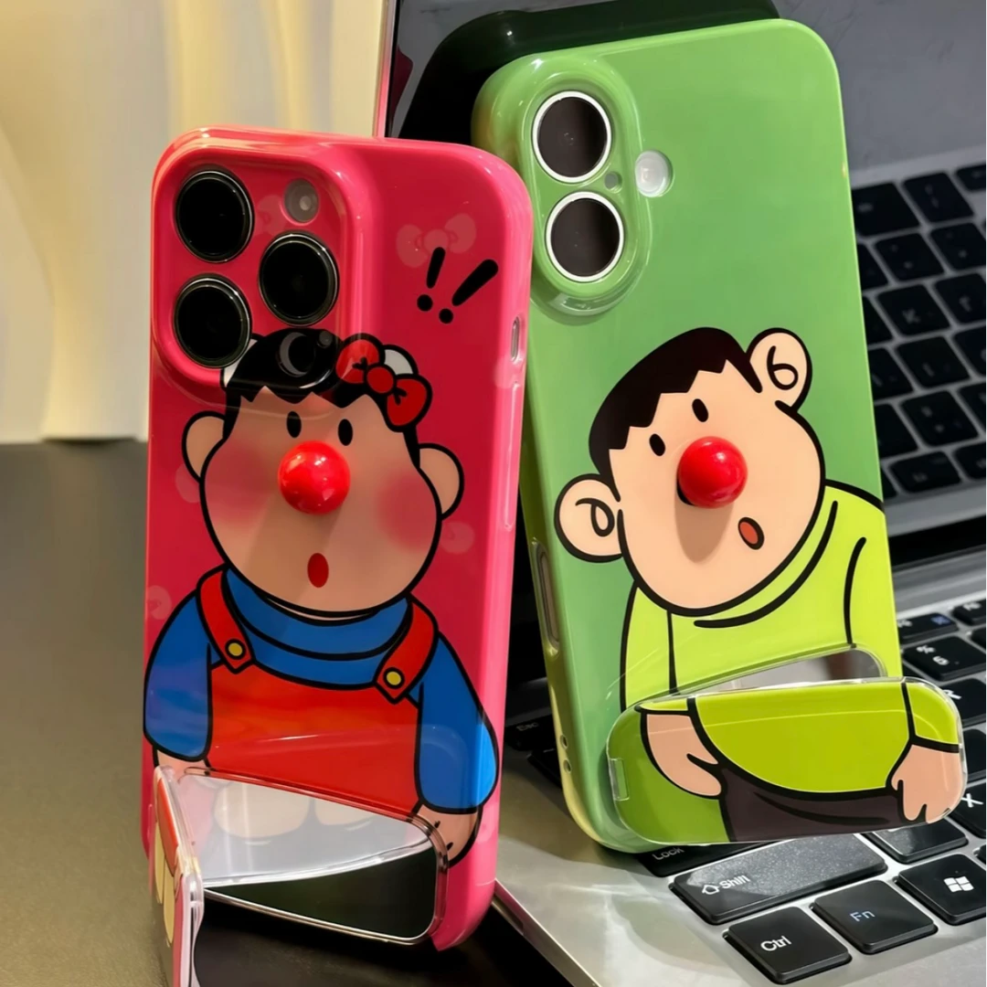 光面精孔菲林壳适用苹果iPhone16胖虎凯迪mate60支架可爱手机壳
