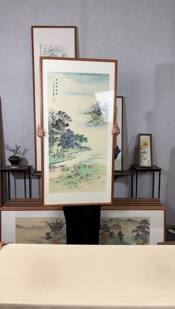 国画手绘*溪畔雅逸图*62*122cm带框发货
