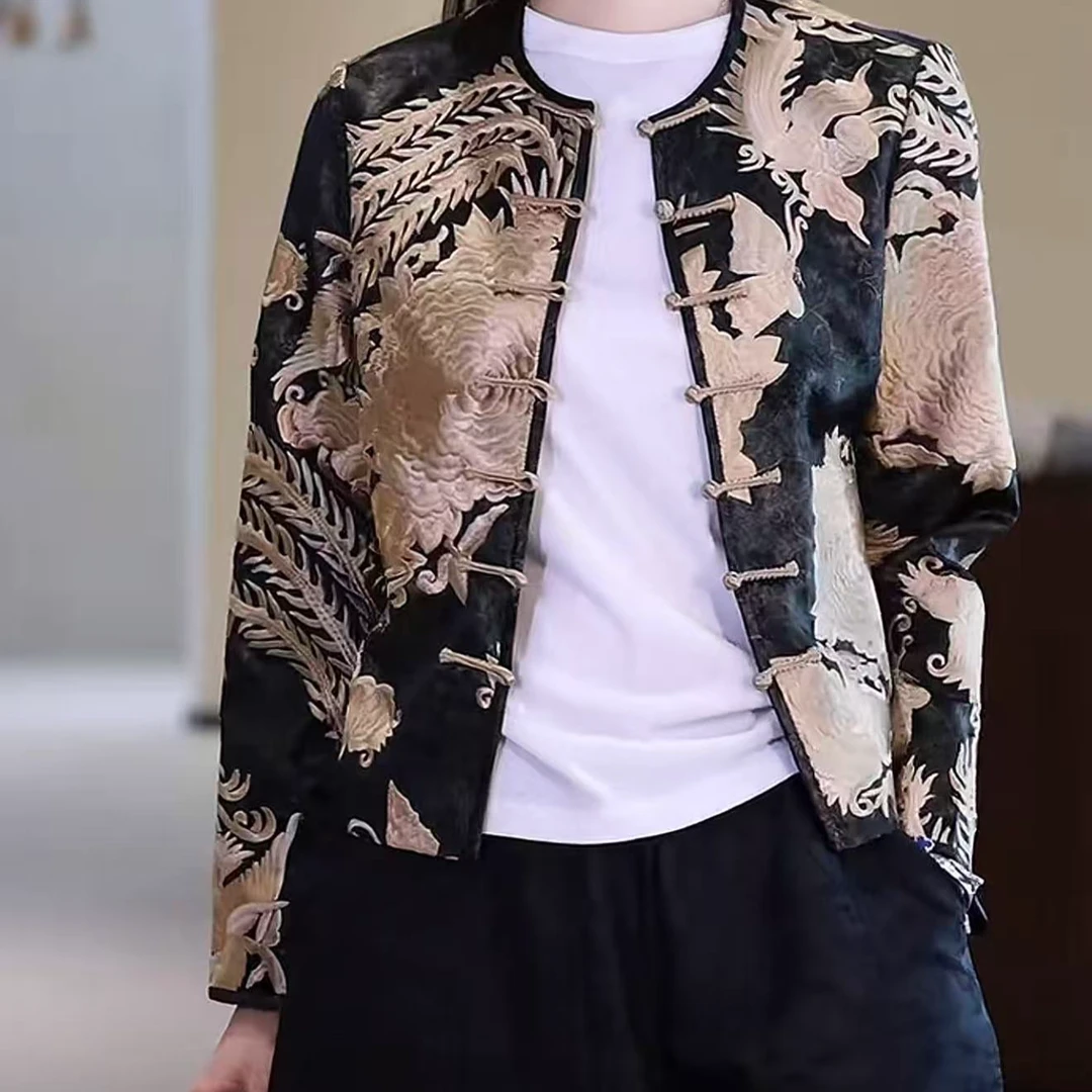 【繁花飞鸟】早秋新中式国风刺绣凤穿牡丹醋酸高级显瘦外套女