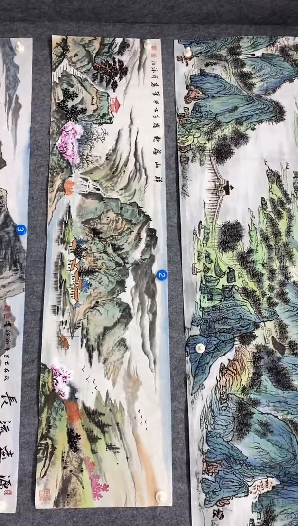 国画乐****弟沈泳江手绘 四尺对开138*34cm