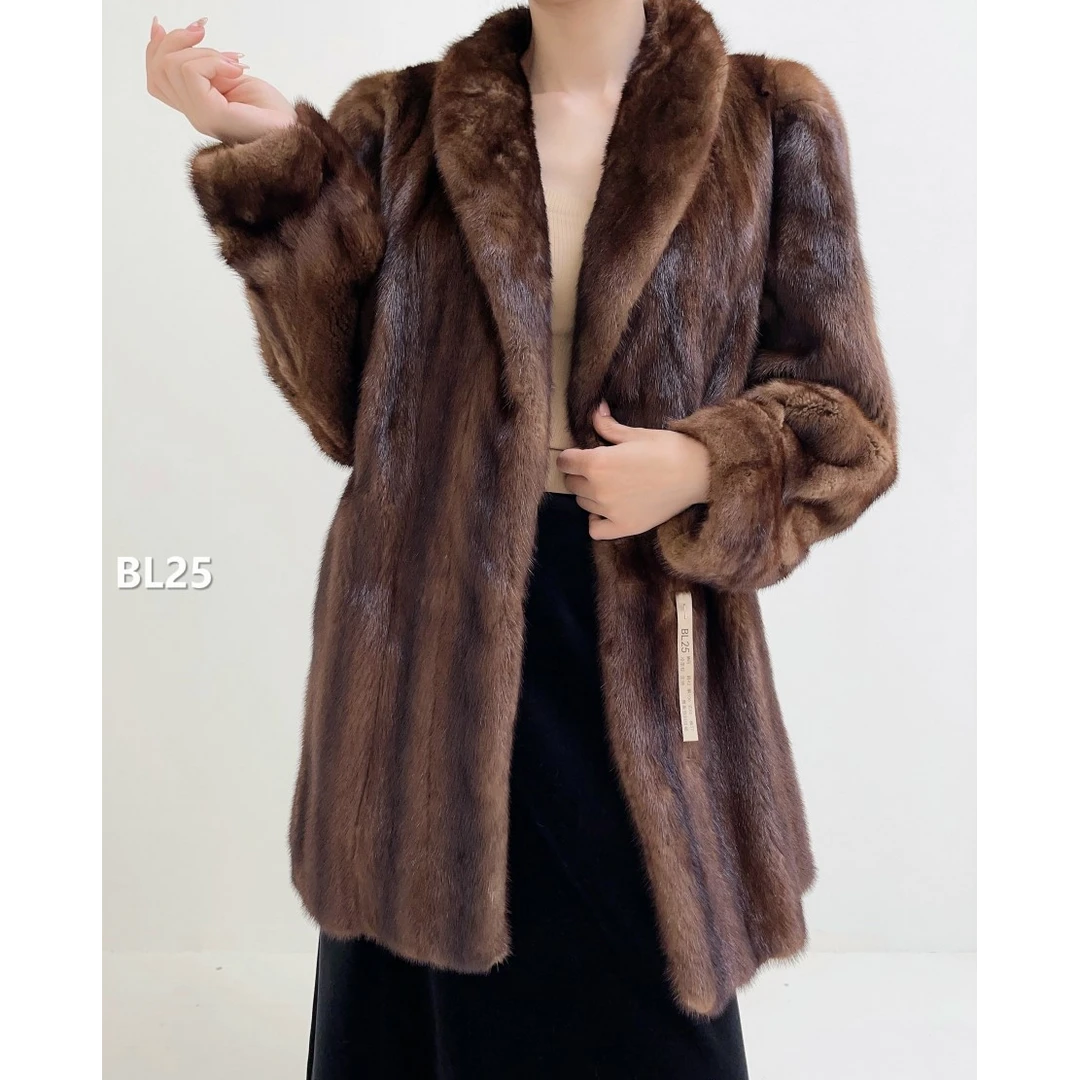XXXX【BL25】M码 冷茶棕全抽貂皮大衣中古（肩42胸106衣80袖57）