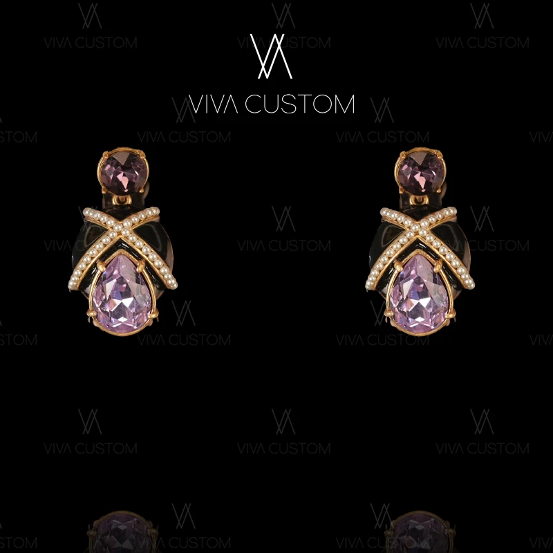 铜合金合成锆石耳饰 （精工系列）小众设计感交叉耳钉