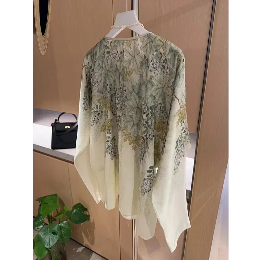 【NA家】花枝鸟图案印花提花系带小衫