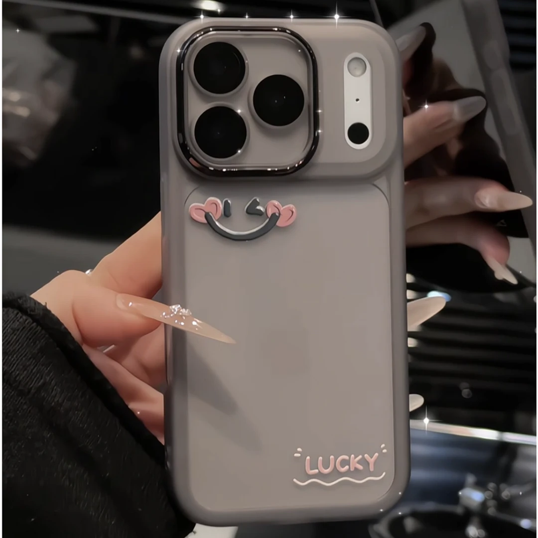 爱心笑脸适用苹果17pro手机壳16金属镜框华为p70荣耀oppo小米vivo