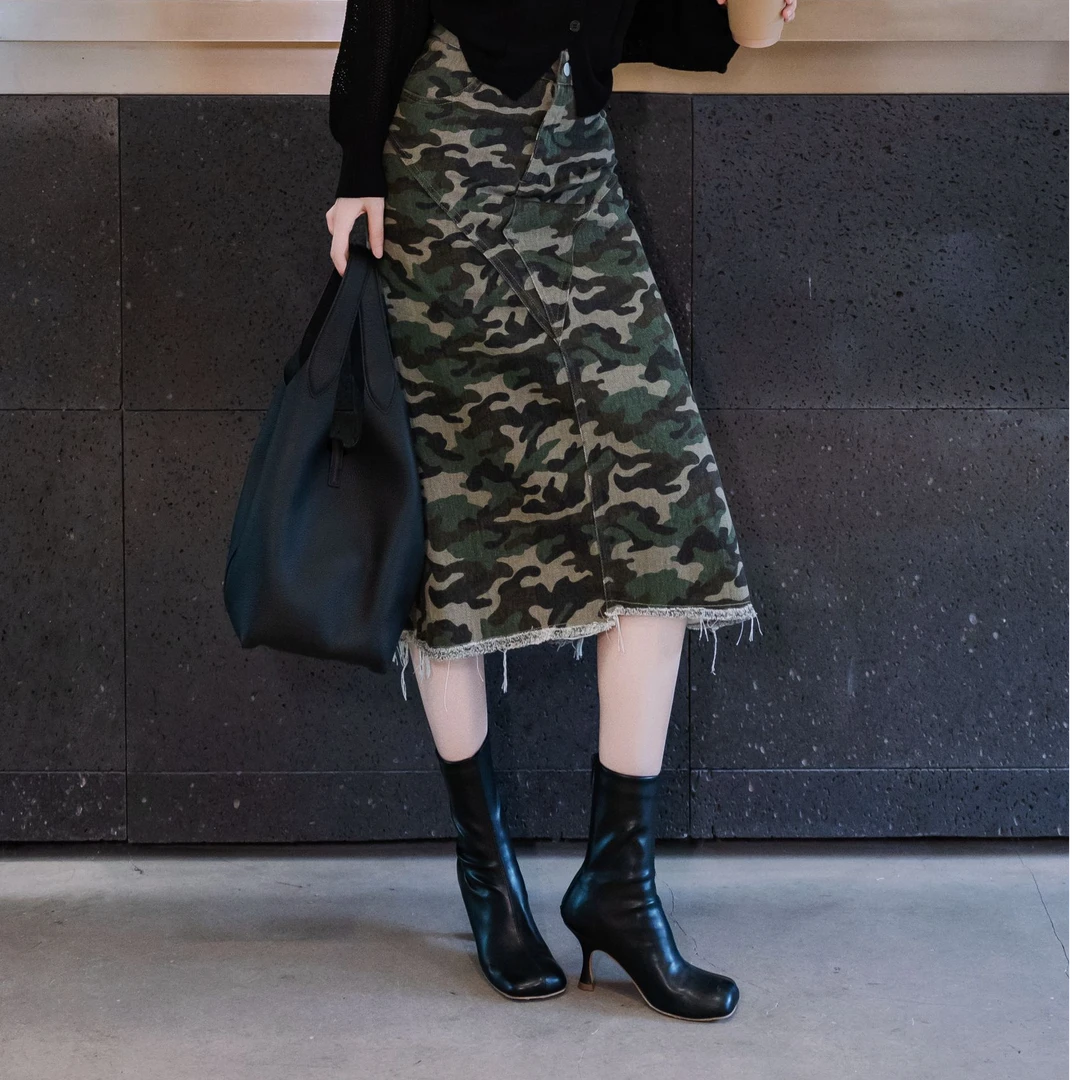 【SISTER姐妹家】早秋新品美式设计感高腰显瘦迷彩包臀鱼尾半身裙女