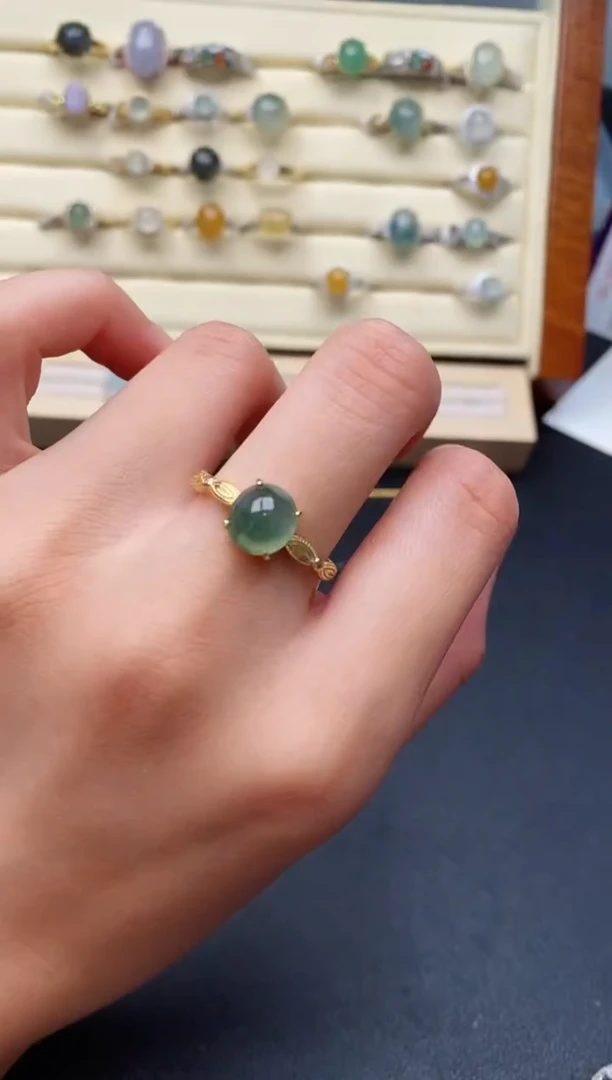 翡翠戒指银S925镶嵌天然A货翡翠333  3-9