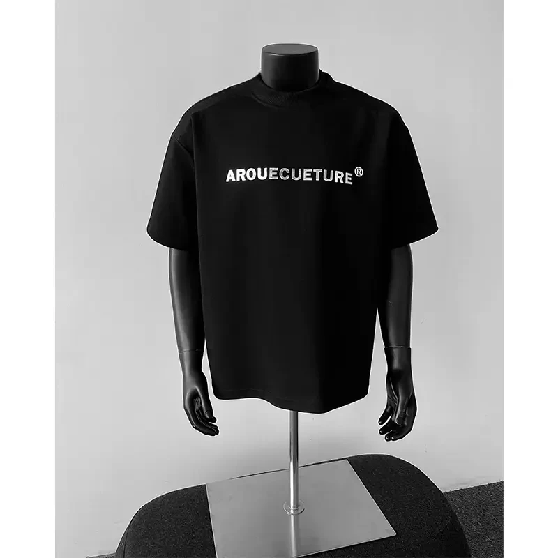 欧美重磅烫画短袖男t恤夏季cleanfit穿搭美式高街潮牌纯棉小领口