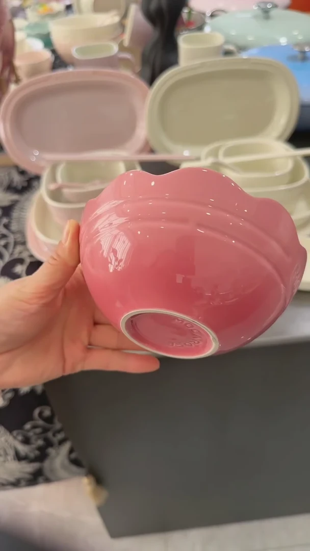 【闪购商品】瓷炻彩花边碗14CM-玫瑰粉