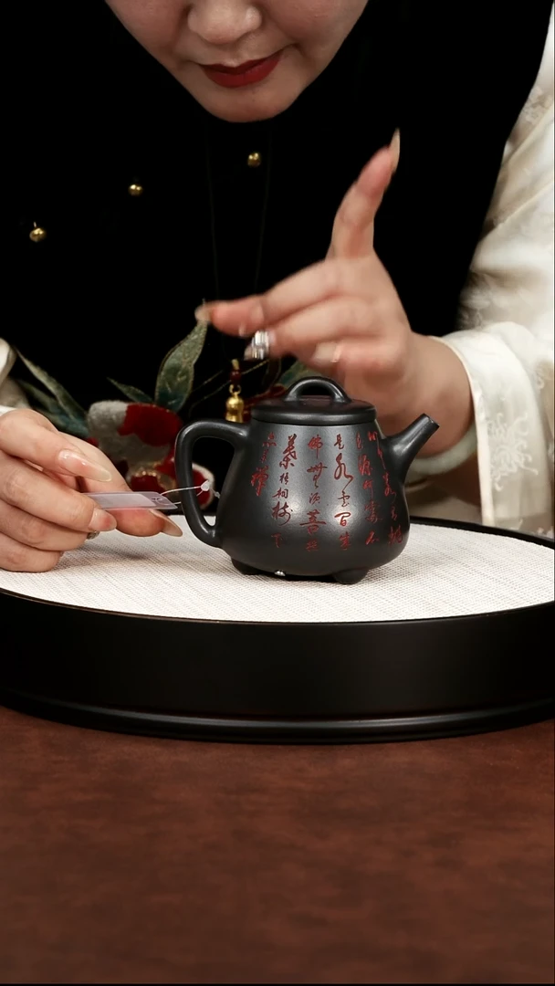 茶壶紫砂宜兴紫砂 石黄描金松鼠高瓢 李雨遥