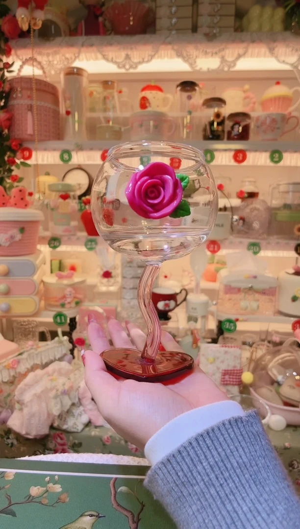 玫瑰花爱心红酒杯——手工制作品质好！