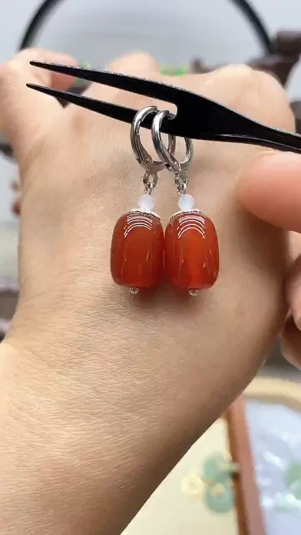南红玛瑙银S925镶嵌耳饰176