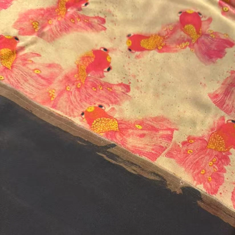 ka【莨丝智友】{好运锦鲤] 重锻 香云纱 0.5米 lxz1208